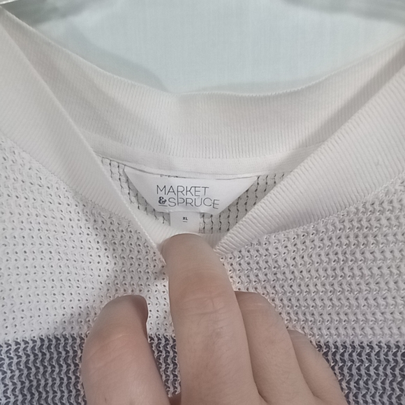 Market & Spruce Ivory Gray Striped Tawnee Waffle Knit Sweater Size XL - Picture 4 of 5